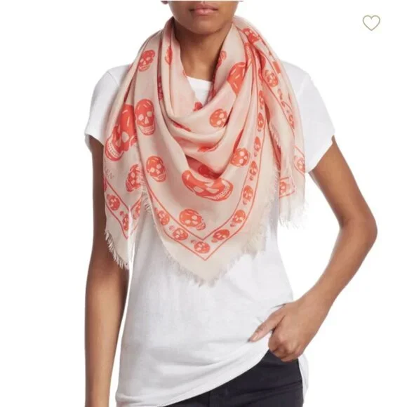 Alexander McQueen Skull Scarf Orange Peach Pink - Picture 2 of 12